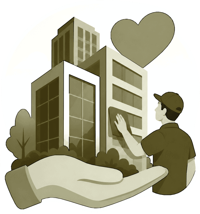 Illustration of building maintenance and care